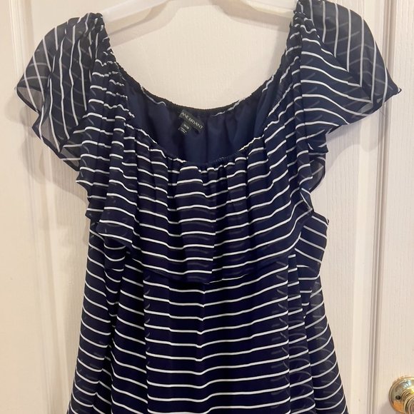 Lane Bryant Tops - Lane Bryant Blue and White Striped On/Off Shoulder Top 26/28